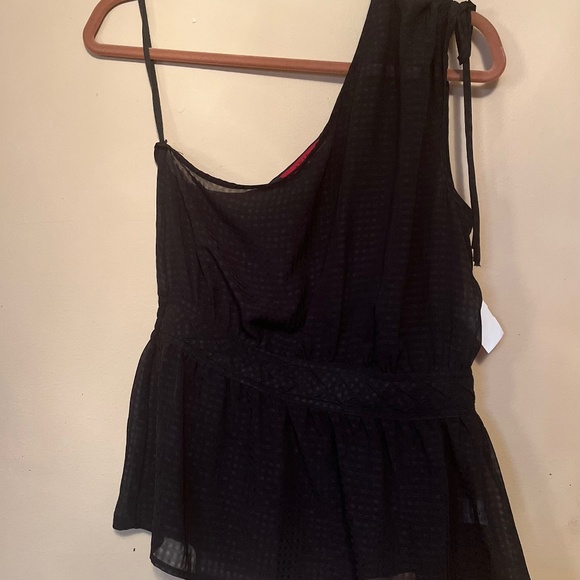 Akira Black One Shoulder W/ Drawstring  Blouse - Picture 1 of 3